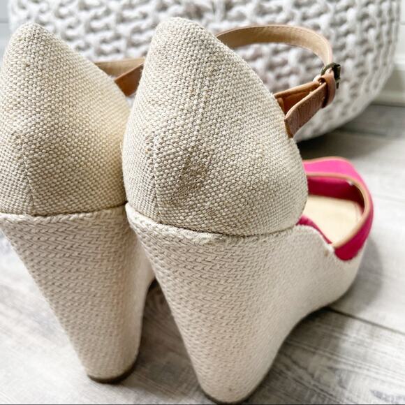 Splendid Canvas Peep Toe Ankle Strap Espadrille Wedges Red Tan Size 10M - Picture 8 of 9